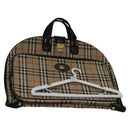 Burberrys Nova Check Garment Cover Canvas Leather Beige Brown gold Auth 111127-1