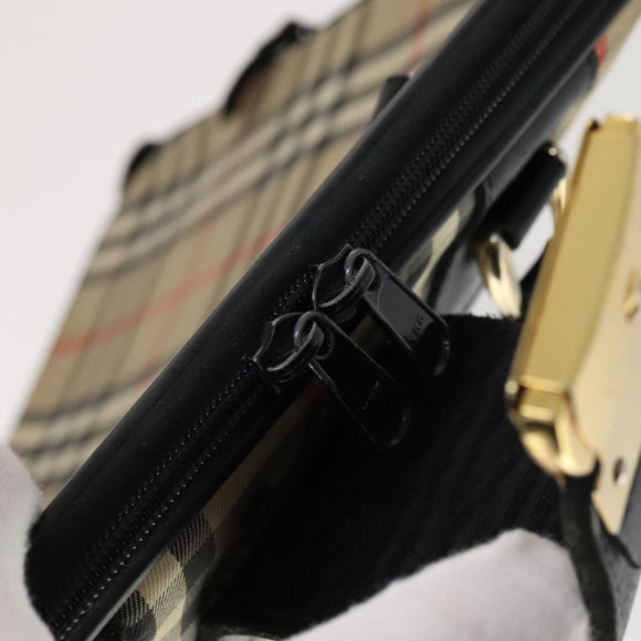 Burberrys Nova Check Garment Cover Canvas Leather Beige Brown gold Auth 111127