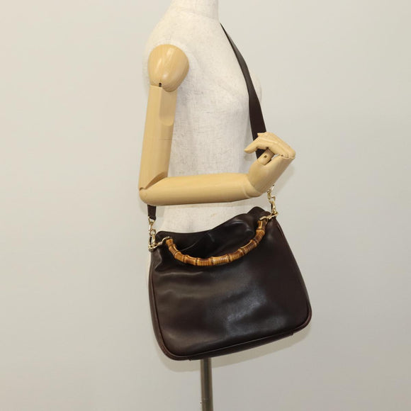 GUCCI Bamboo Hand Bag Leather 2way Brown Gold 001 2058 1638 0 Auth 111180
