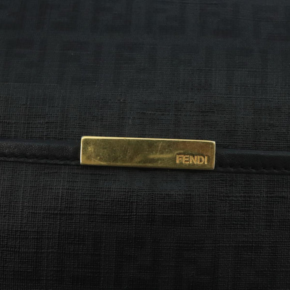 FENDI Zucchino Canvas Shoulder Bag Gold Black Auth 111182