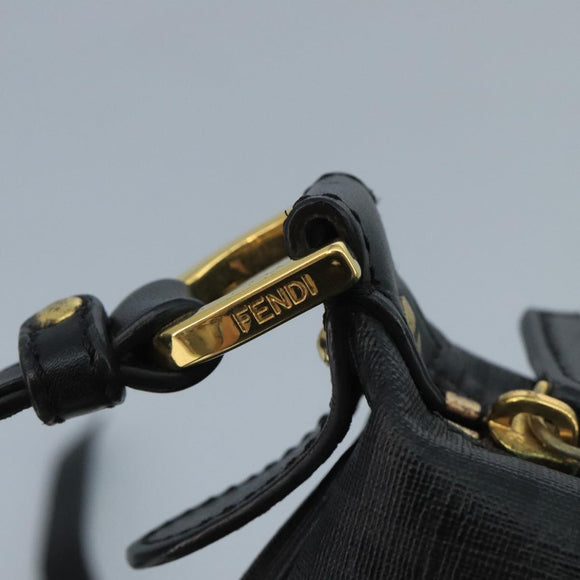 FENDI Zucchino Canvas Shoulder Bag Gold Black Auth 111182