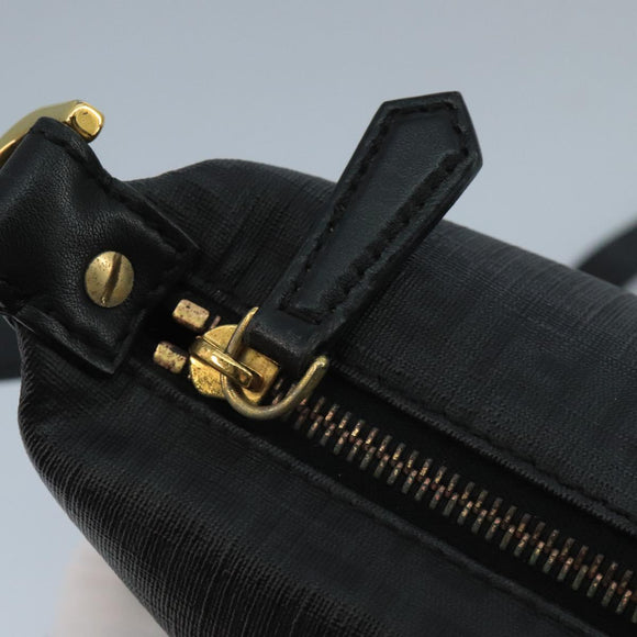 FENDI Zucchino Canvas Shoulder Bag Gold Black Auth 111182