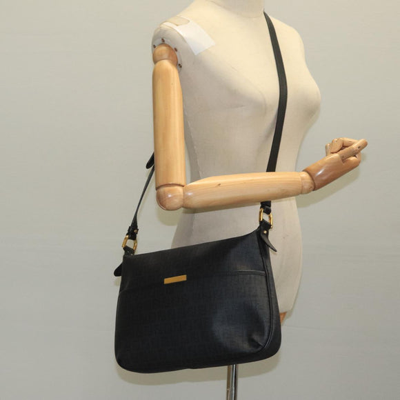 FENDI Zucchino Canvas Shoulder Bag Gold Black Auth 111182