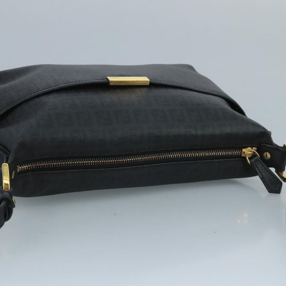 FENDI Zucchino Canvas Shoulder Bag Gold Black Auth 111182