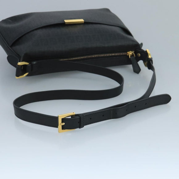FENDI Zucchino Canvas Shoulder Bag Gold Black Auth 111182