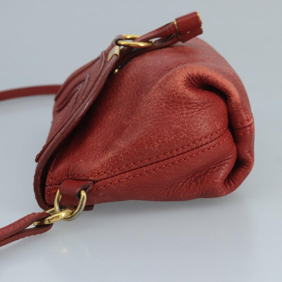 Chloe Mercy Shoulder Bag Leather Red Gold Auth 111189
