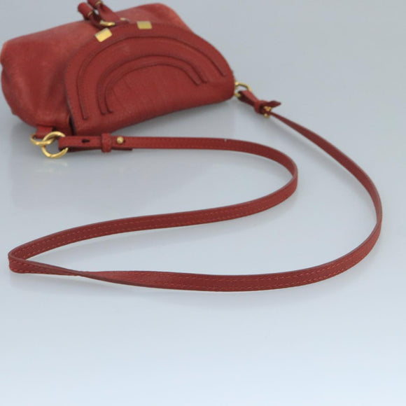 Chloe Mercy Shoulder Bag Leather Red Gold Auth 111189