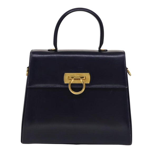 Salvatore Ferragamo Gancini Hand Bag Leather 2way Purple Gold Auth 111198