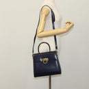 Salvatore Ferragamo Gancini Hand Bag Leather 2way Purple Gold Auth 111198-23