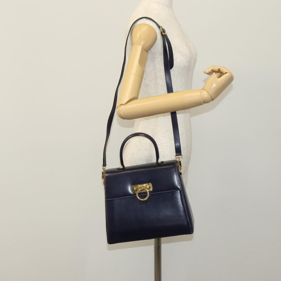 Salvatore Ferragamo Gancini Hand Bag Leather 2way Purple Gold Auth 111198