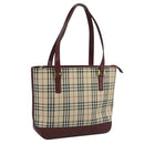BURBERRY Nova Check Tote Bag Canvas Leather Beige Red gold Auth 111204-1