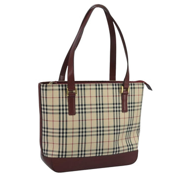BURBERRY Nova Check Tote Bag Canvas Leather Beige Red gold Auth 111204
