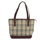 BURBERRY Nova Check Tote Bag Canvas Leather Beige Red gold Auth 111204-13