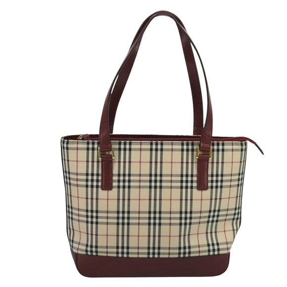 BURBERRY Nova Check Tote Bag Canvas Leather Beige Red gold Auth 111204