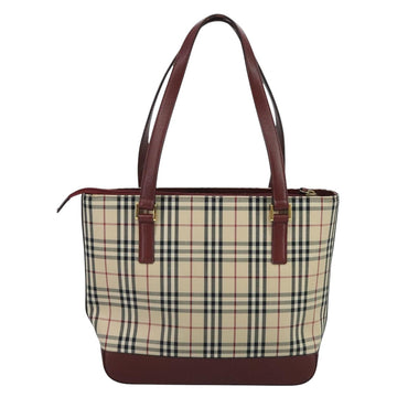 BURBERRY Nova Check Tote Bag Canvas Leather Beige Red gold Auth 111204 - 0