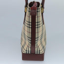 BURBERRY Nova Check Tote Bag Canvas Leather Beige Red gold Auth 111204-4