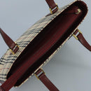 BURBERRY Nova Check Tote Bag Canvas Leather Beige Red gold Auth 111204-6