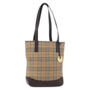 BURBERRY Nova Check Tote Bag Canvas Leather Beige Dark Brown gold Auth 111205-1