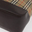 BURBERRY Nova Check Tote Bag Canvas Leather Beige Dark Brown gold Auth 111205-15