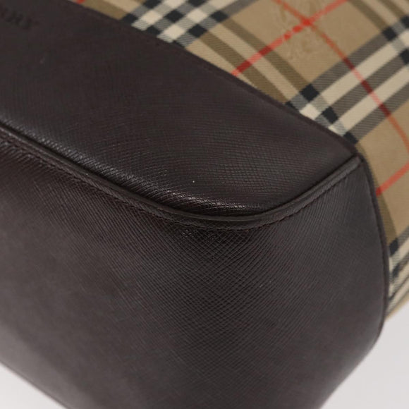 BURBERRY Nova Check Tote Bag Canvas Leather Beige Dark Brown gold Auth 111205