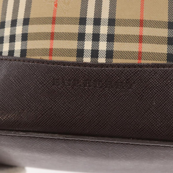 BURBERRY Nova Check Tote Bag Canvas Leather Beige Dark Brown gold Auth 111205