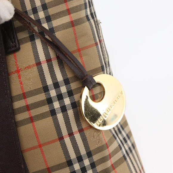 BURBERRY Nova Check Tote Bag Canvas Leather Beige Dark Brown gold Auth 111205