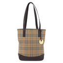 BURBERRY Nova Check Tote Bag Canvas Leather Beige Dark Brown gold Auth 111205-13