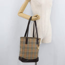 BURBERRY Nova Check Tote Bag Canvas Leather Beige Dark Brown gold Auth 111205-21