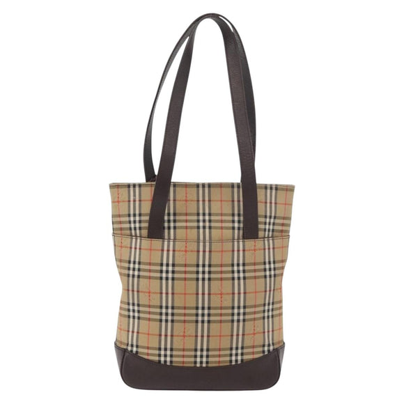 BURBERRY Nova Check Tote Bag Canvas Leather Beige Dark Brown gold Auth 111205