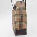 BURBERRY Nova Check Tote Bag Canvas Leather Beige Dark Brown gold Auth 111205-6