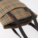 BURBERRY Nova Check Tote Bag Canvas Leather Beige Dark Brown gold Auth 111205-7