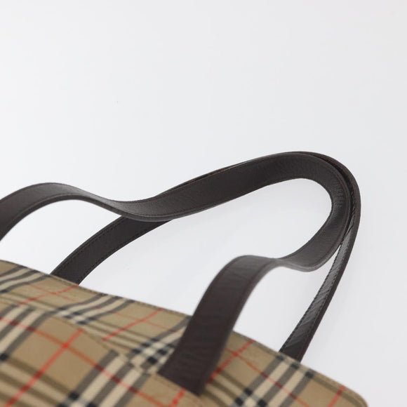 BURBERRY Nova Check Tote Bag Canvas Leather Beige Dark Brown gold Auth 111205