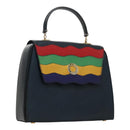 CELINE Hand Bag Leather Navy Red yellow Auth 111305-1