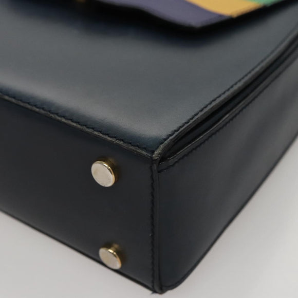 CELINE Hand Bag Leather Navy Red yellow Auth 111305