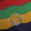 CELINE Hand Bag Leather Navy Red yellow Auth 111305-18