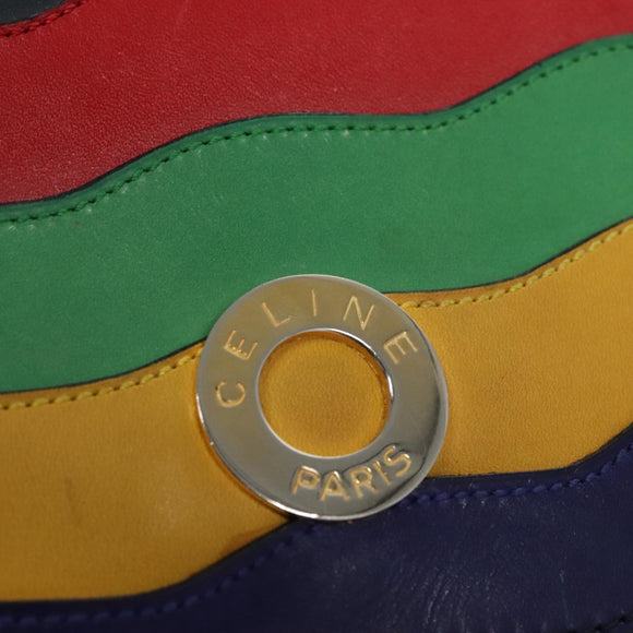 CELINE Hand Bag Leather Navy Red yellow Auth 111305