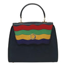 CELINE Hand Bag Leather Navy Red yellow Auth 111305-13