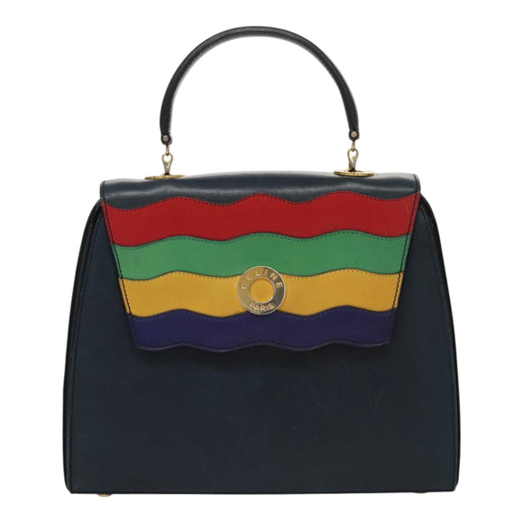 CELINE Hand Bag Leather Navy Red yellow Auth 111305
