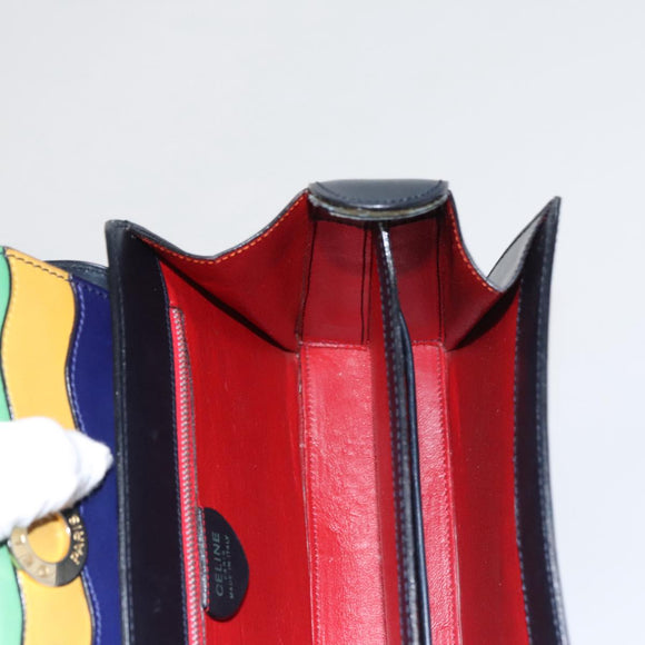 CELINE Hand Bag Leather Navy Red yellow Auth 111305