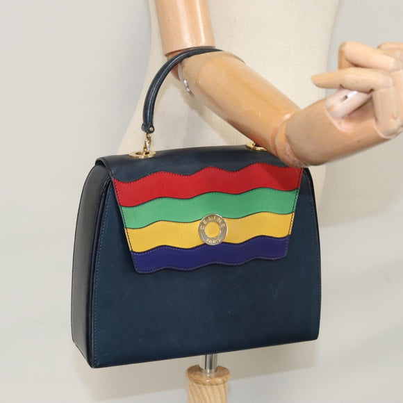 CELINE Hand Bag Leather Navy Red yellow Auth 111305
