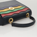 CELINE Hand Bag Leather Navy Red yellow Auth 111305-6