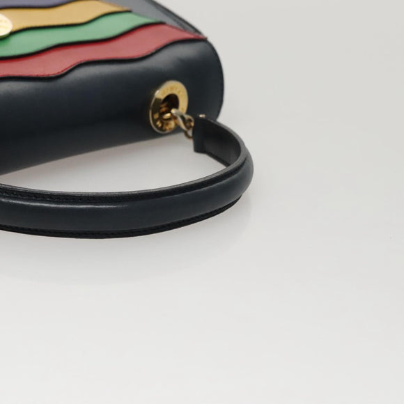 CELINE Hand Bag Leather Navy Red yellow Auth 111305