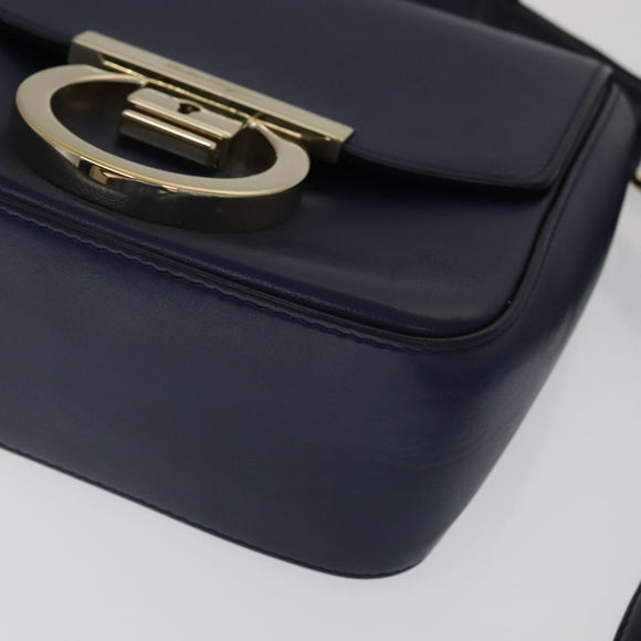 Salvatore Ferragamo Gancini Shoulder Bag Leather Navy Gold Auth 111348V