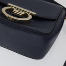 Salvatore Ferragamo Gancini Shoulder Bag Leather Navy Gold Auth 111348V-14