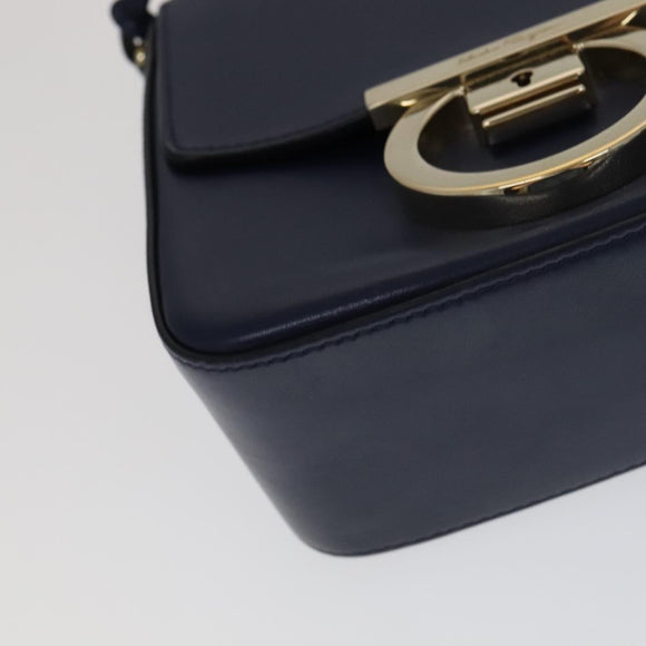 Salvatore Ferragamo Gancini Shoulder Bag Leather Navy Gold Auth 111348V