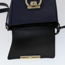 Salvatore Ferragamo Gancini Shoulder Bag Leather Navy Gold Auth 111348V-10