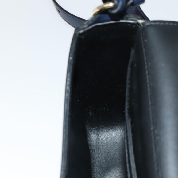 Salvatore Ferragamo Gancini Shoulder Bag Leather Navy Gold Auth 111348V