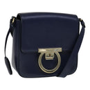 Salvatore Ferragamo Gancini Shoulder Bag Leather Navy Gold Auth 111348V-1