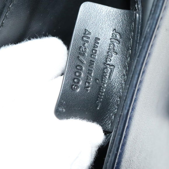 Salvatore Ferragamo Gancini Shoulder Bag Leather Navy Gold Auth 111348V