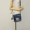 Salvatore Ferragamo Gancini Shoulder Bag Leather Navy Gold Auth 111348V-22